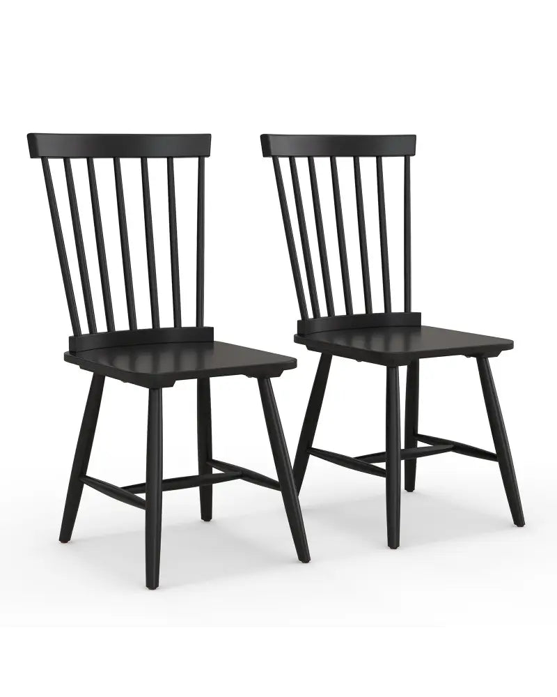 Set of 2 Windsor Dining Chairs with High Spindle Back-Black - Black - Dining Chairs