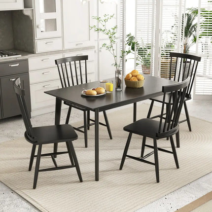 Set of 2 Windsor Dining Chairs with High Spindle Back-Black - Black - Dining Chairs