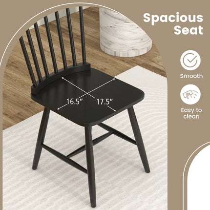 Set of 2 Windsor Dining Chairs with High Spindle Back-Black - Black - Dining Chairs