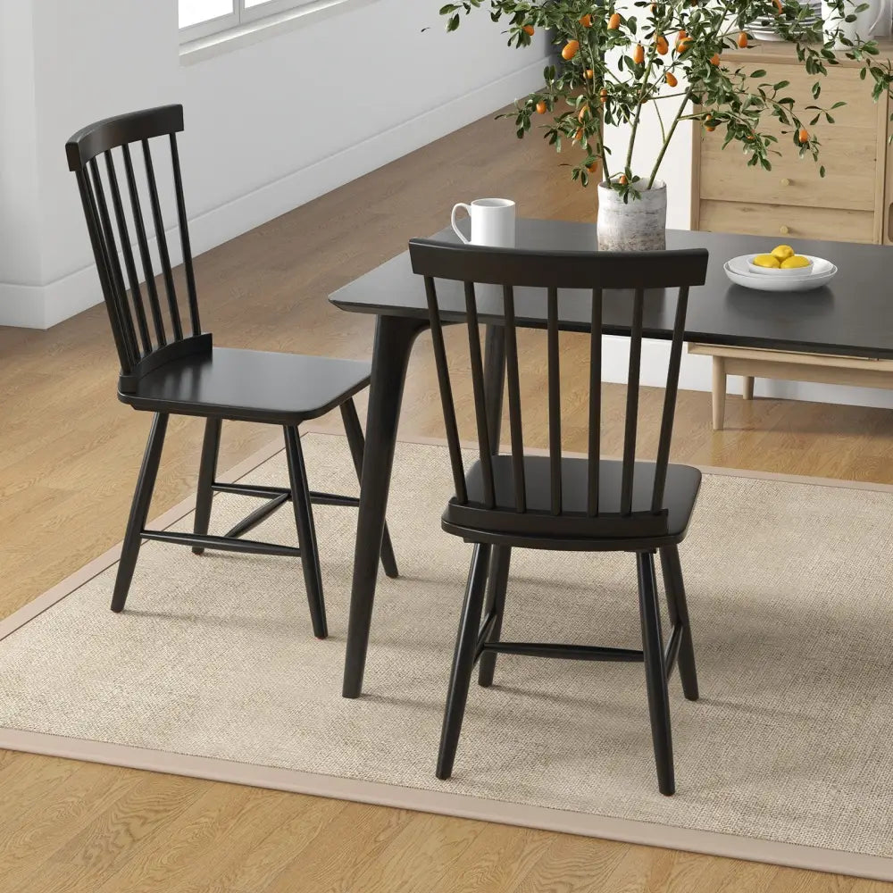 Set of 2 Windsor Dining Chairs with High Spindle Back-Black - Black - Dining Chairs