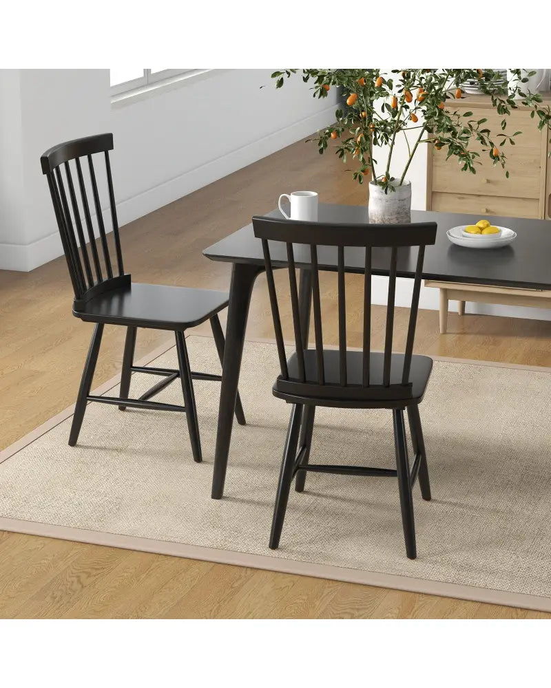 Set of 2 Windsor Dining Chairs with High Spindle Back-Black - Black - Dining Chairs