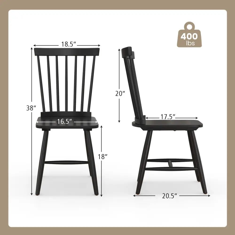 Set of 2 Windsor Dining Chairs with High Spindle Back-Black - Black - Dining Chairs