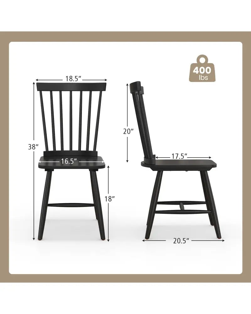 Set of 2 Windsor Dining Chairs with High Spindle Back-Black - Black - Dining Chairs