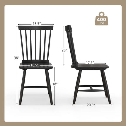 Set of 2 Windsor Dining Chairs with High Spindle Back-Black - Black - Dining Chairs