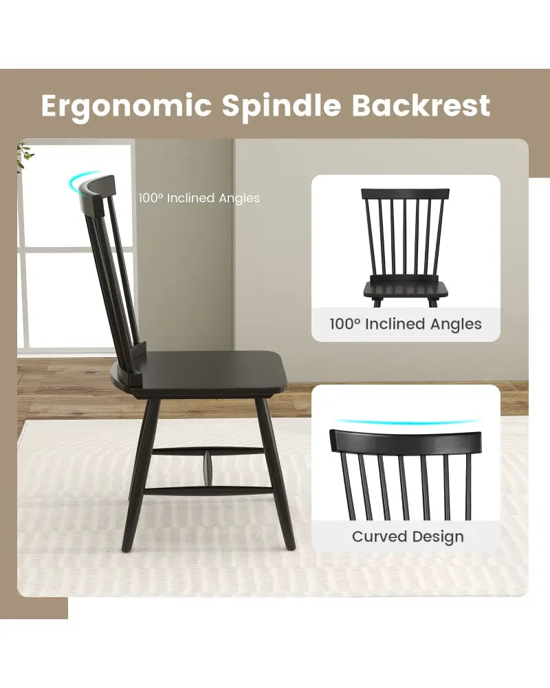 Set of 2 Windsor Dining Chairs with High Spindle Back-Black - Black - Dining Chairs