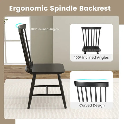Set of 2 Windsor Dining Chairs with High Spindle Back-Black - Black - Dining Chairs