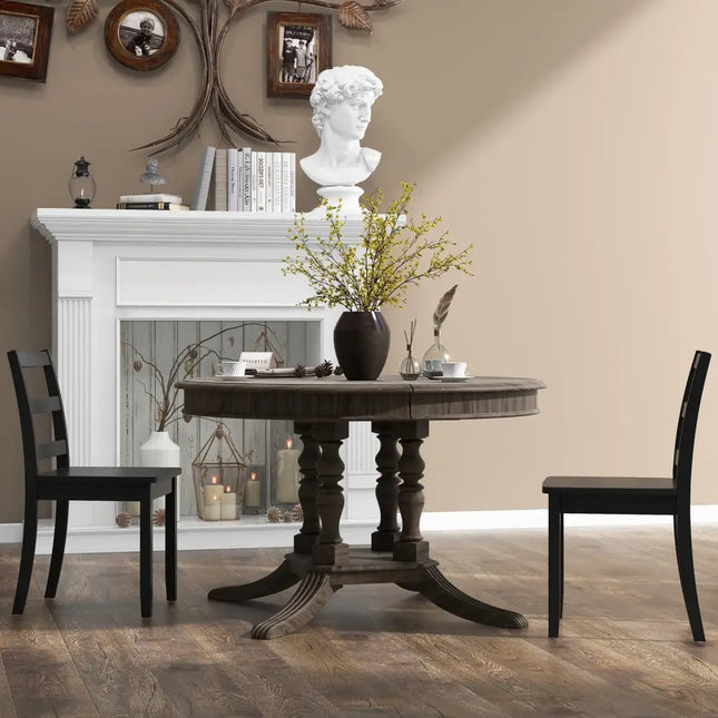 Set of 2 Wood Dining Chairs with Solid Rubber Wood Legs-Black - Black - Dining Chairs