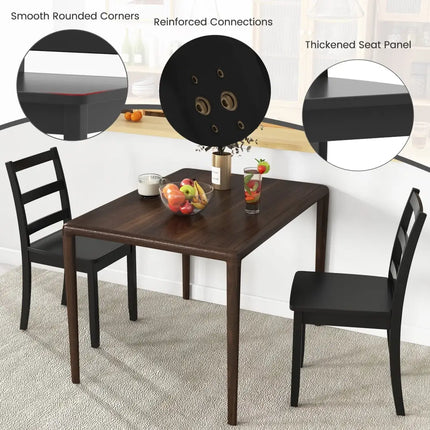 Set of 2 Wood Dining Chairs with Solid Rubber Wood Legs-Black - Black - Dining Chairs