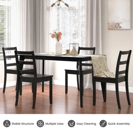 Set of 2 Wood Dining Chairs with Solid Rubber Wood Legs-Black - Black - Dining Chairs