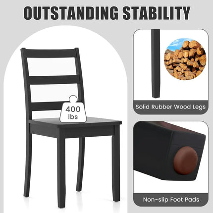 Set of 2 Wood Dining Chairs with Solid Rubber Wood Legs-Black - Black - Dining Chairs