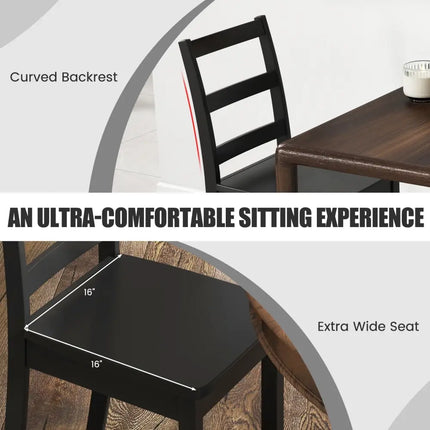 Set of 2 Wood Dining Chairs with Solid Rubber Wood Legs-Black - Black - Dining Chairs
