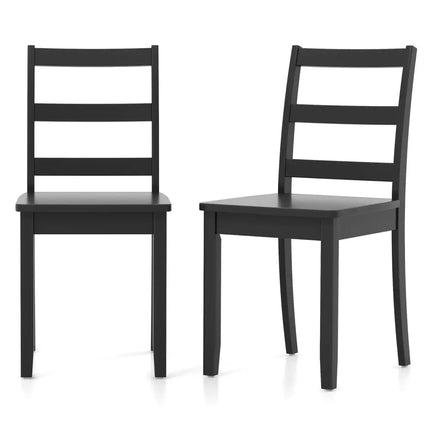 Set of 2 Wood Dining Chairs with Solid Rubber Wood Legs-Black - Black - Dining Chairs