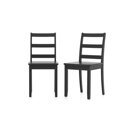 Set of 2 Wood Dining Chairs with Solid Rubber Wood Legs-Black - Black - Dining Chairs