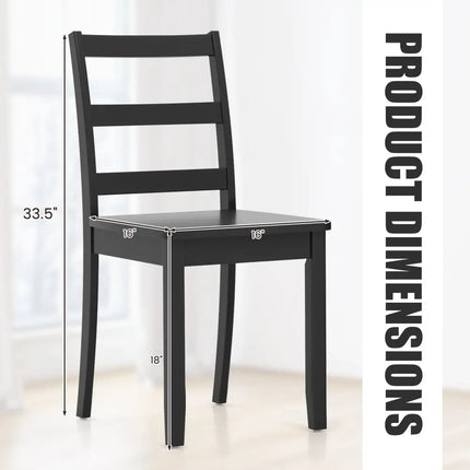 Set of 2 Wood Dining Chairs with Solid Rubber Wood Legs-Black - Black - Dining Chairs