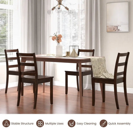 Set of 2 Wood Dining Chairs with Solid Rubber Wood Legs-Brown - Brown - Dining Chairs