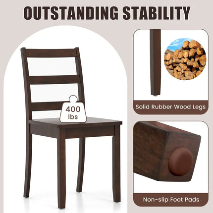 Set of 2 Wood Dining Chairs with Solid Rubber Wood Legs-Brown - Brown - Dining Chairs