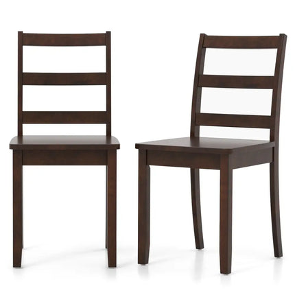Set of 2 Wood Dining Chairs with Solid Rubber Wood Legs-Brown - Brown - Dining Chairs