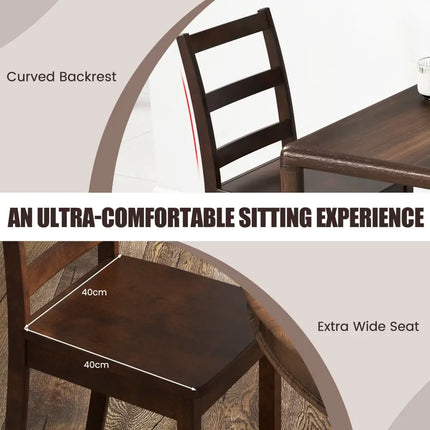 Set of 2 Wood Dining Chairs with Solid Rubber Wood Legs-Brown - Brown - Dining Chairs