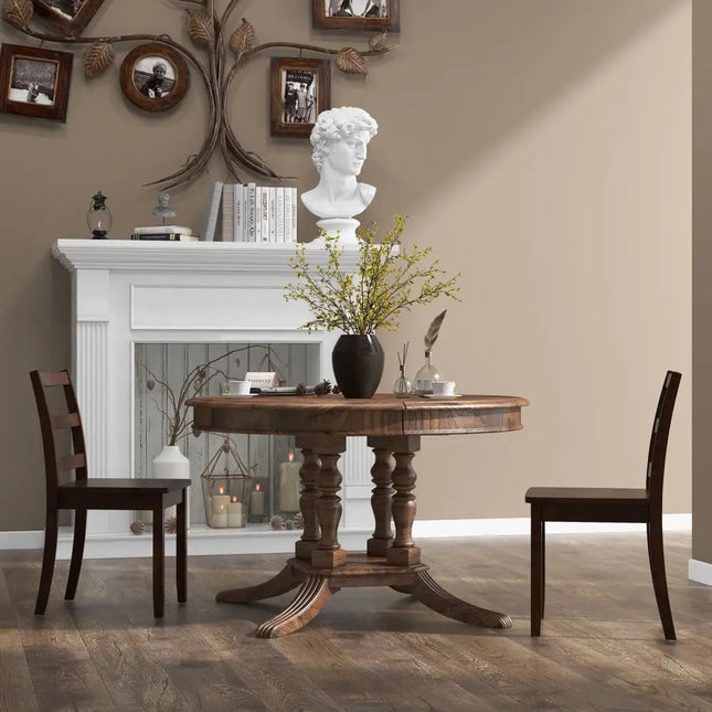 Set of 2 Wood Dining Chairs with Solid Rubber Wood Legs-Brown - Brown - Dining Chairs