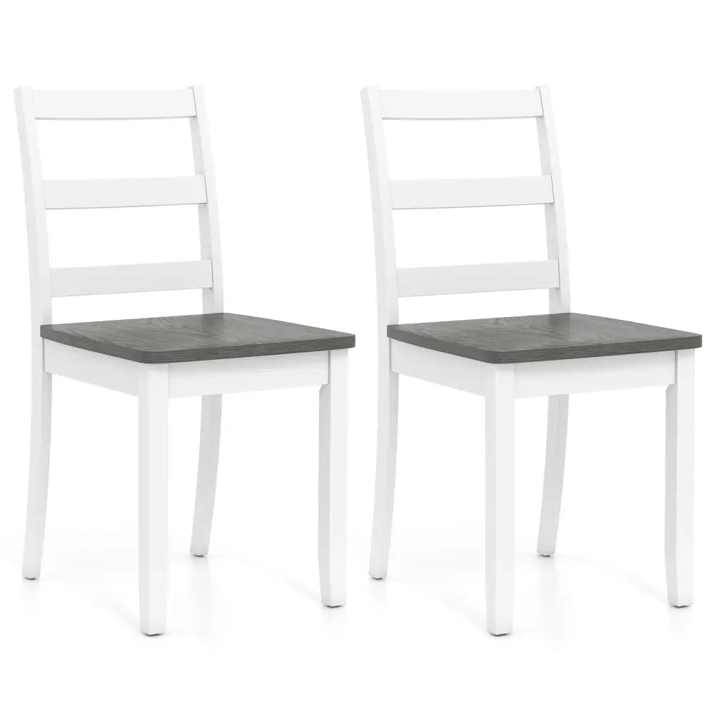 Set of 2 Wood Dining Chairs with Solid Rubber Wood Legs-Gray - Gray - Dining Chairs