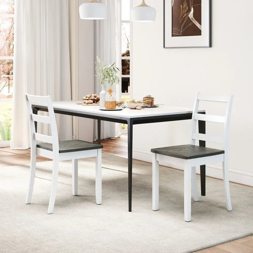 Set of 2 Wood Dining Chairs with Solid Rubber Wood Legs-Gray - Gray - Dining Chairs