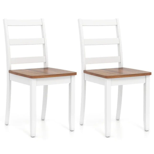 Set of 2 Wood Dining Chairs with Solid Rubber Wood Legs-Rustic Brown - Rustic Brown - Dining Chairs