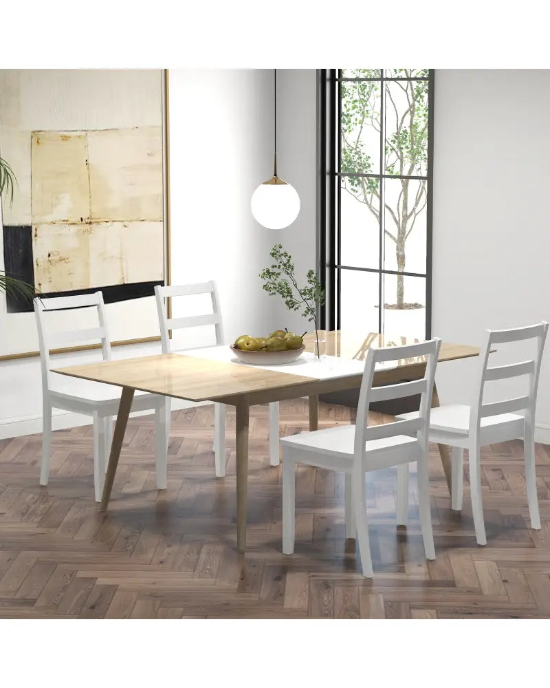 Set of 2 Wood Dining Chairs with Solid Rubber Wood Legs-White - White - Dining Chairs