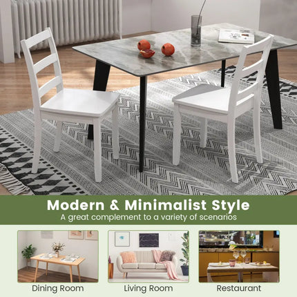 Set of 2 Wood Dining Chairs with Solid Rubber Wood Legs-White - White - Dining Chairs