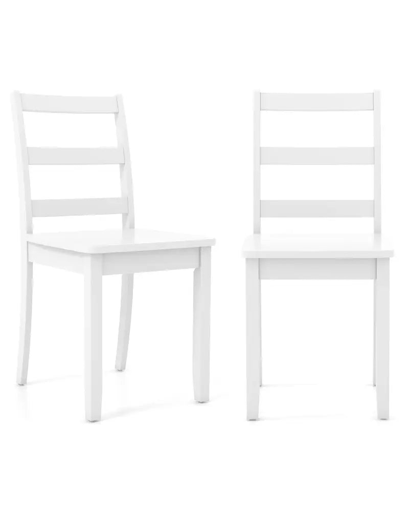 Set of 2 Wood Dining Chairs with Solid Rubber Wood Legs-White - White - Dining Chairs