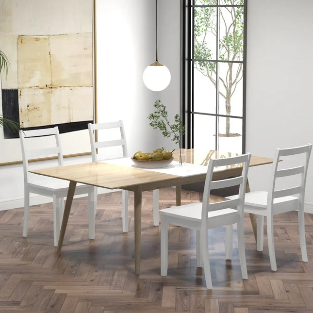 Set of 2 Wood Dining Chairs with Solid Rubber Wood Legs-White - White - Dining Chairs