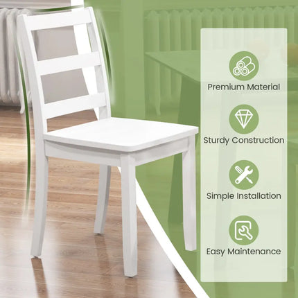 Set of 2 Wood Dining Chairs with Solid Rubber Wood Legs-White - White - Dining Chairs