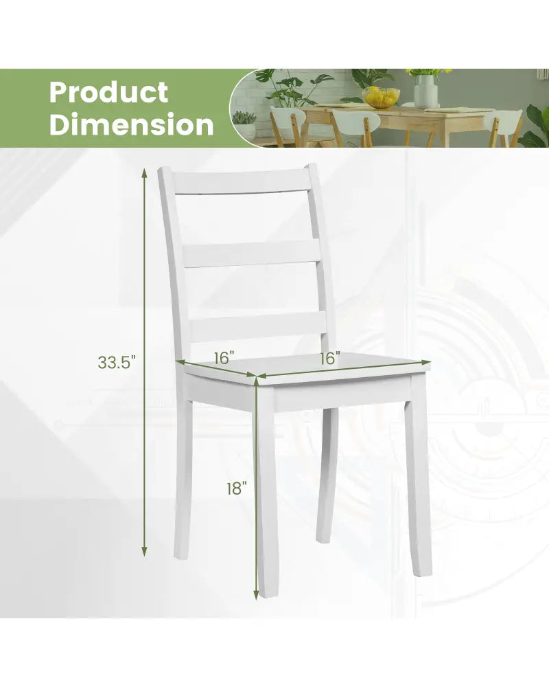 Set of 2 Wood Dining Chairs with Solid Rubber Wood Legs-White - White - Dining Chairs