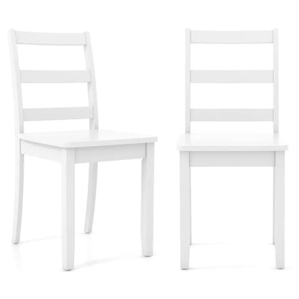 Set of 2 Wood Dining Chairs with Solid Rubber Wood Legs-White - White - Dining Chairs
