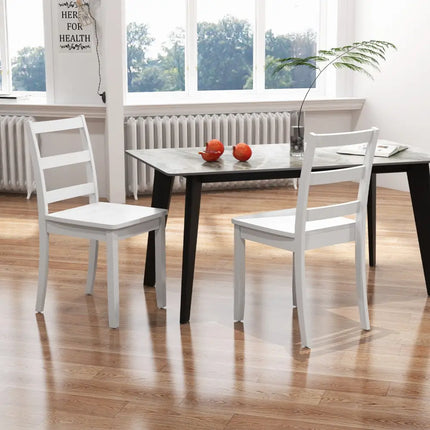 Set of 2 Wood Dining Chairs with Solid Rubber Wood Legs-White - White - Dining Chairs