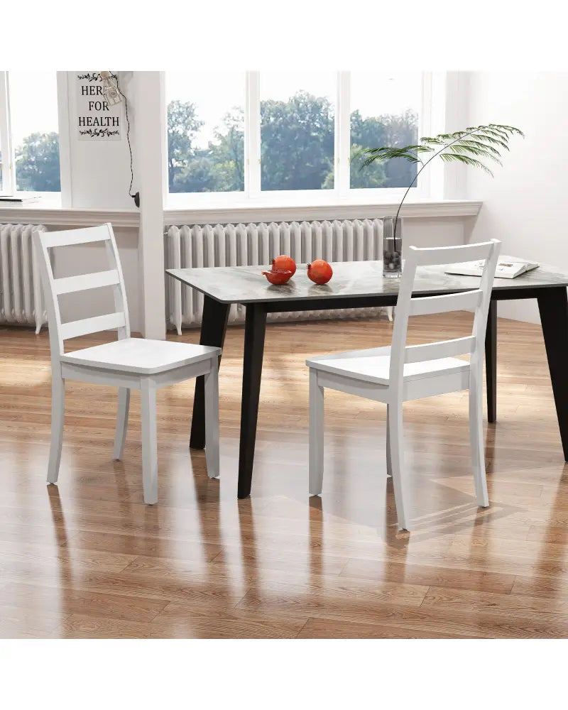 Set of 2 Wood Dining Chairs with Solid Rubber Wood Legs-White - White - Dining Chairs