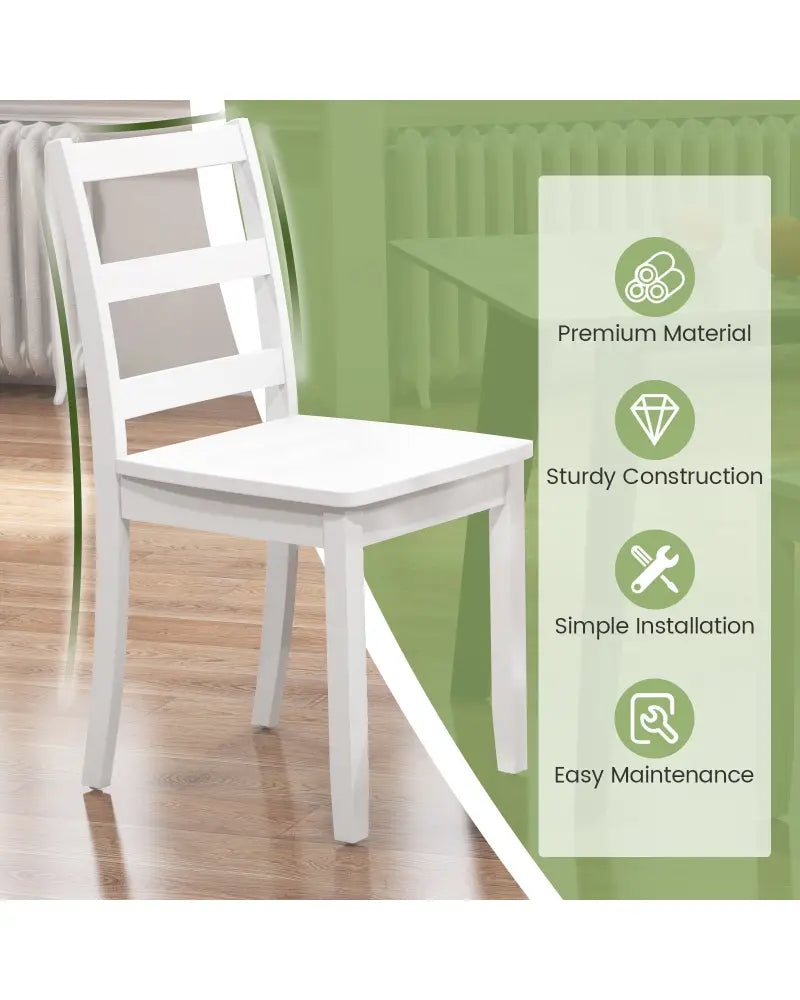 Set of 2 Wood Dining Chairs with Solid Rubber Wood Legs-White - White - Dining Chairs