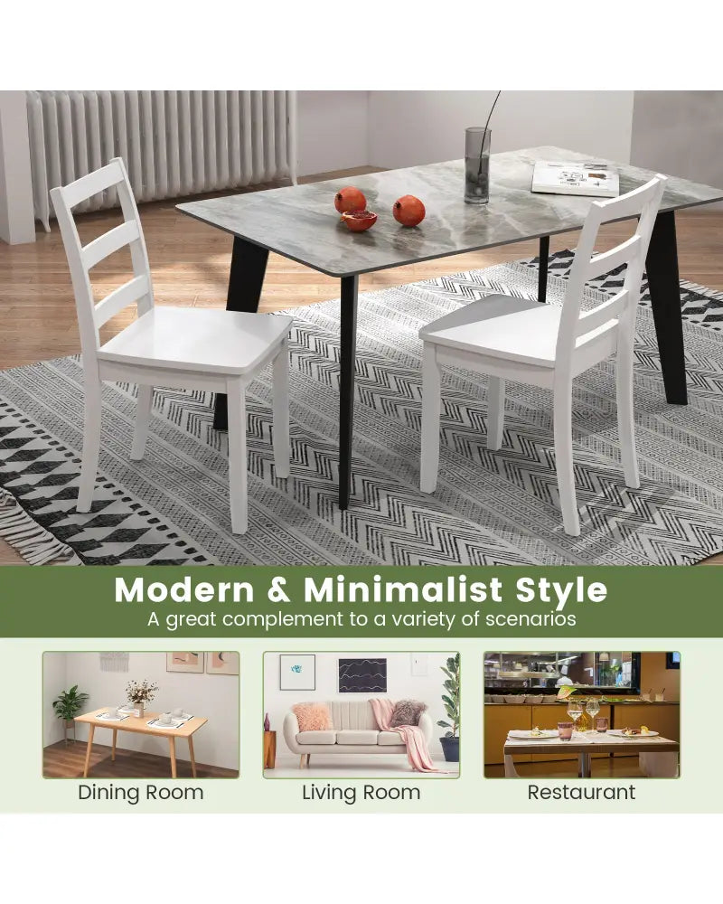 Set of 2 Wood Dining Chairs with Solid Rubber Wood Legs-White - White - Dining Chairs