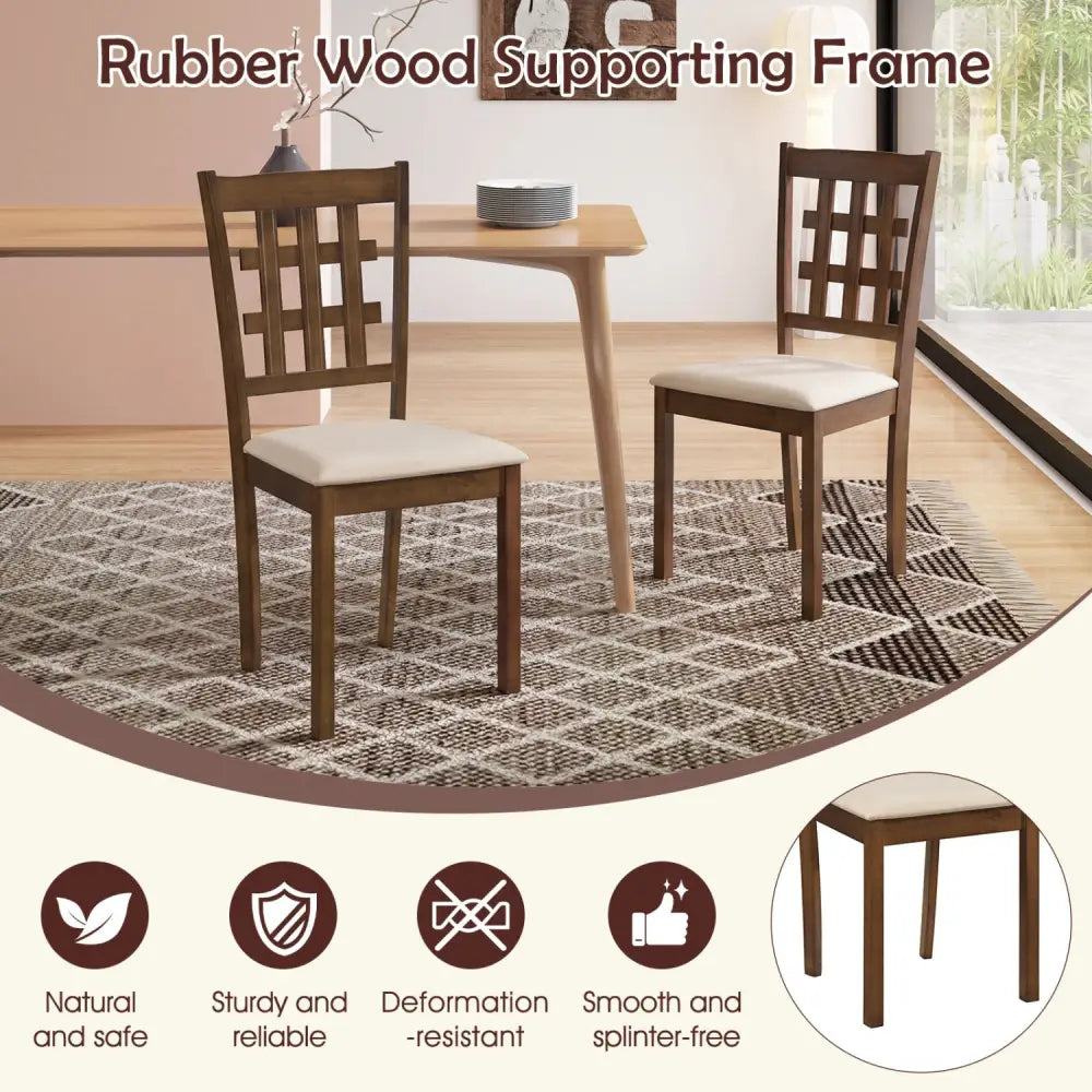 Set of 2 Wood Kitchen Chairs with Faux Leather Upholstered Seat-Coffee - Coffee - Dining Chairs