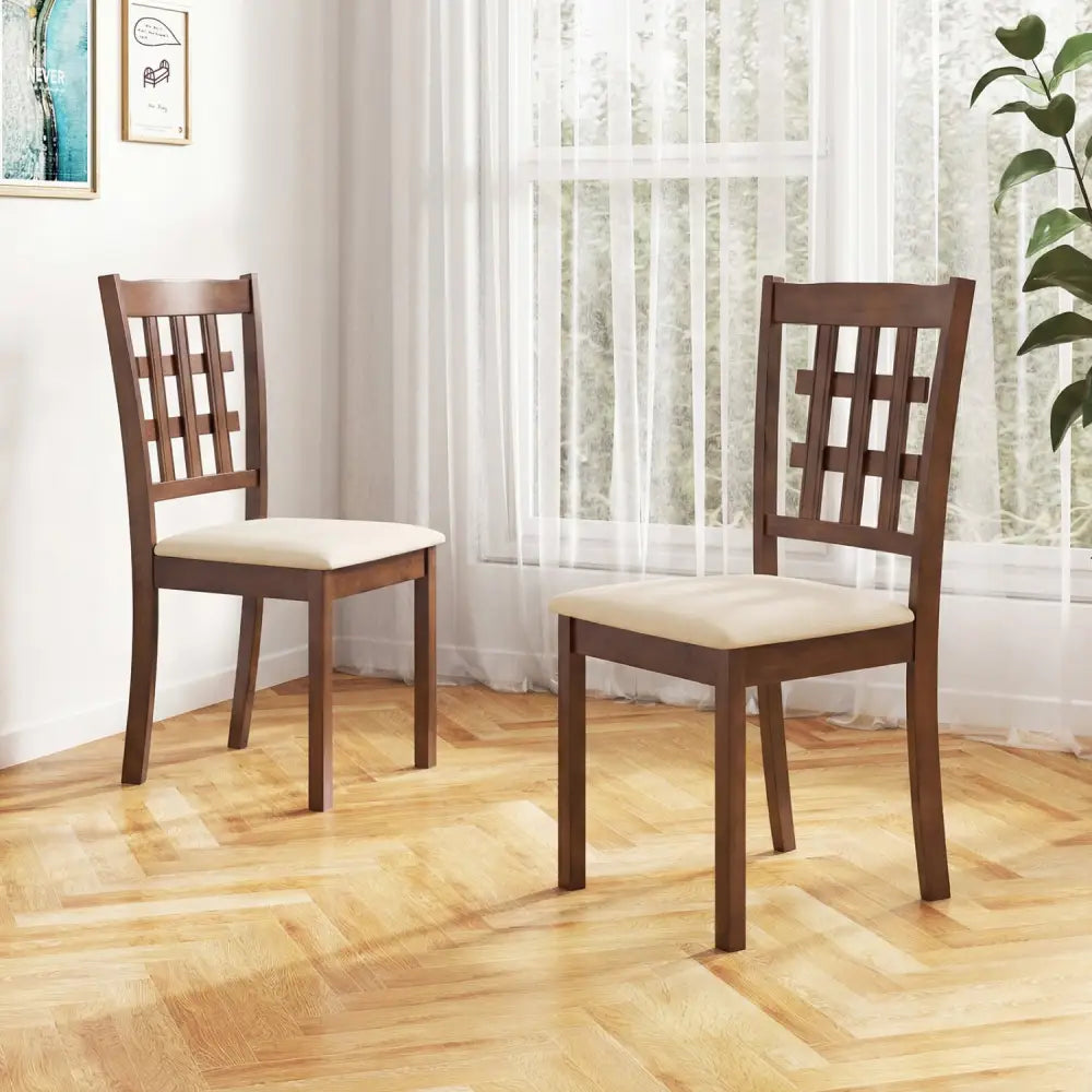 Set of 2 Wood Kitchen Chairs with Faux Leather Upholstered Seat-Coffee - Coffee - Dining Chairs