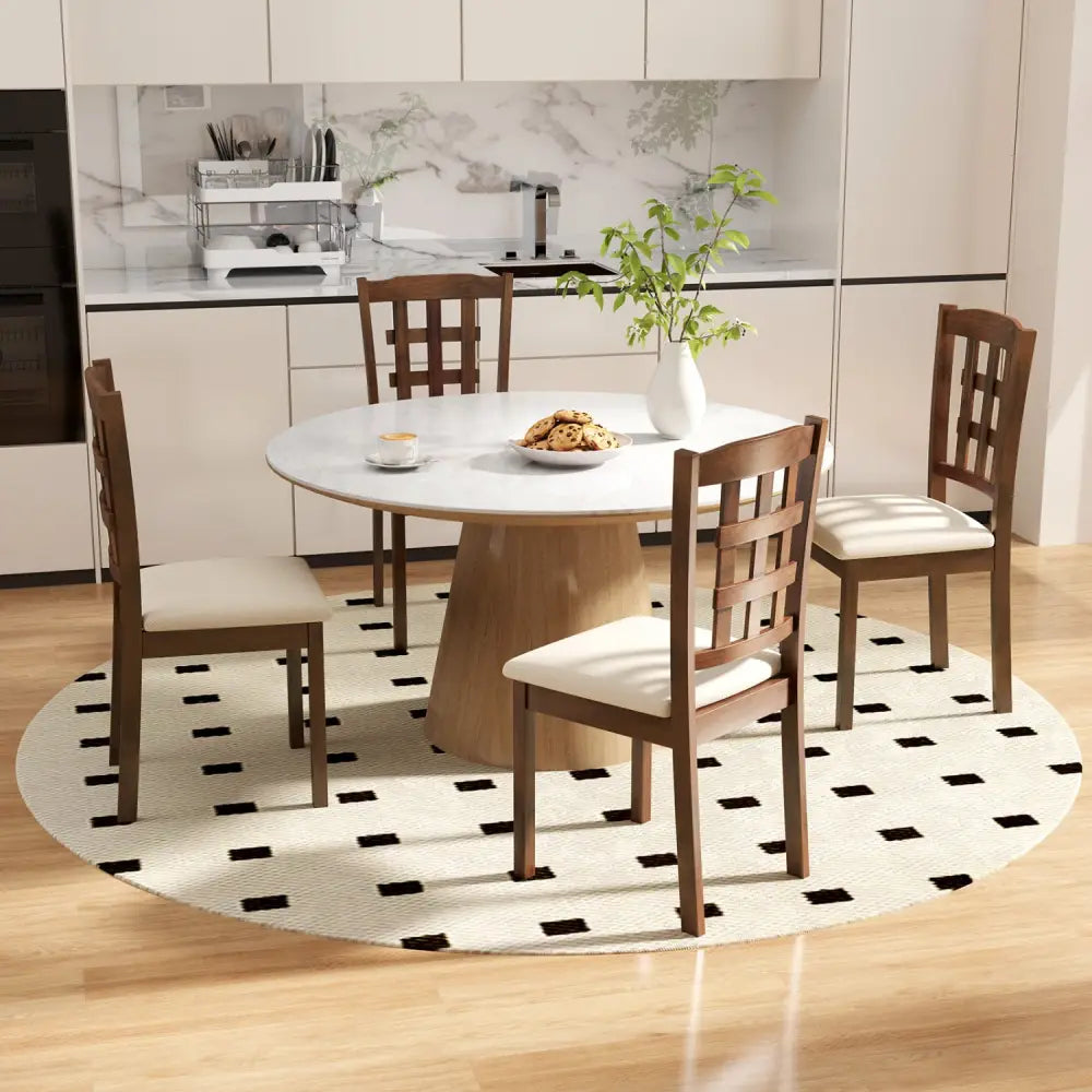 Set of 2 Wood Kitchen Chairs with Faux Leather Upholstered Seat-Coffee - Coffee - Dining Chairs