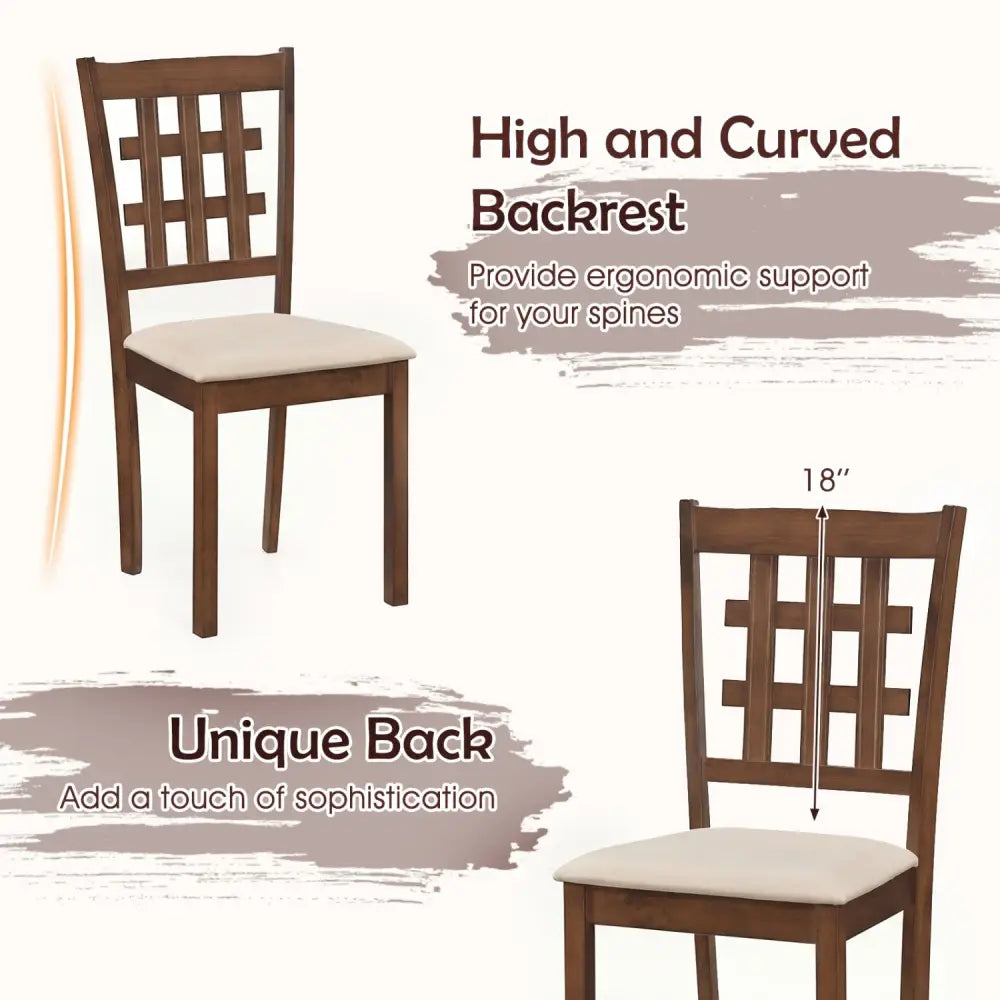 Set of 2 Wood Kitchen Chairs with Faux Leather Upholstered Seat-Coffee - Coffee - Dining Chairs