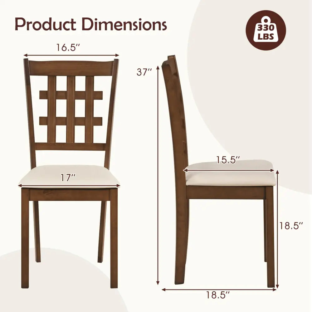 Set of 2 Wood Kitchen Chairs with Faux Leather Upholstered Seat-Coffee - Coffee - Dining Chairs