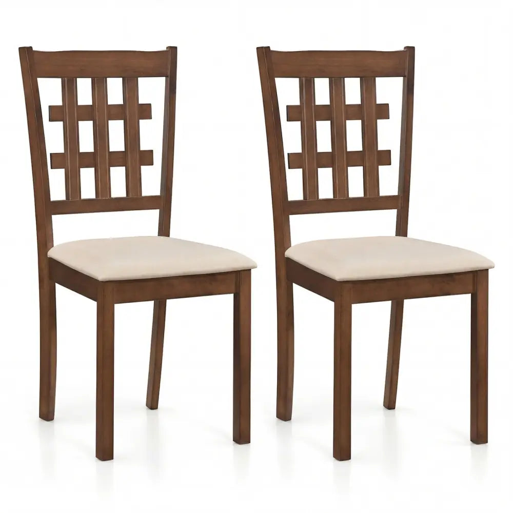 Set of 2 Wood Kitchen Chairs with Faux Leather Upholstered Seat-Coffee - Coffee - Dining Chairs