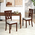 Set of 2 Wood Kitchen Chairs with Faux Leather Upholstered Seat-Beige - Beige - Dining Chairs