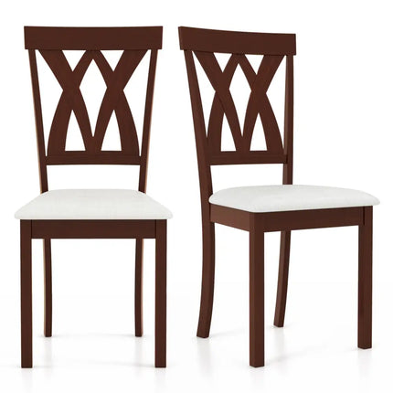 Set of 2 Wood Kitchen Chairs with Faux Leather Upholstered Seat-Beige - Beige - Dining Chairs