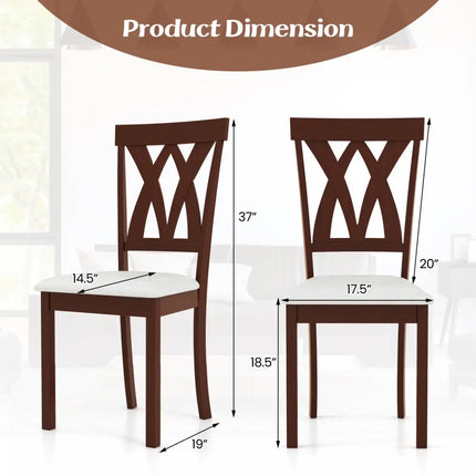 Set of 2 Wood Kitchen Chairs with Faux Leather Upholstered Seat-Beige - Beige - Dining Chairs