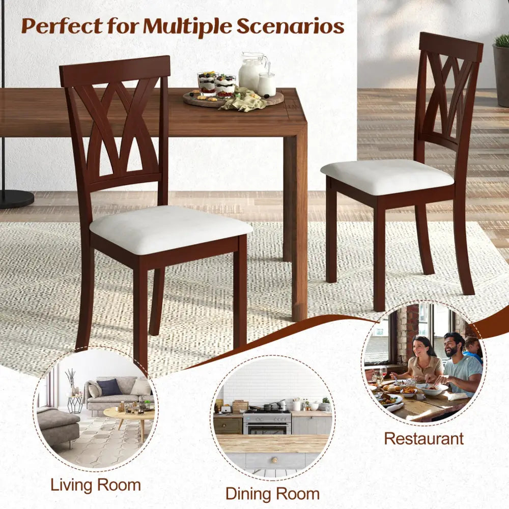 Set of 2 Wood Kitchen Chairs with Faux Leather Upholstered Seat-Beige - Beige - Dining Chairs