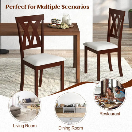 Set of 2 Wood Kitchen Chairs with Faux Leather Upholstered Seat-Beige - Beige - Dining Chairs