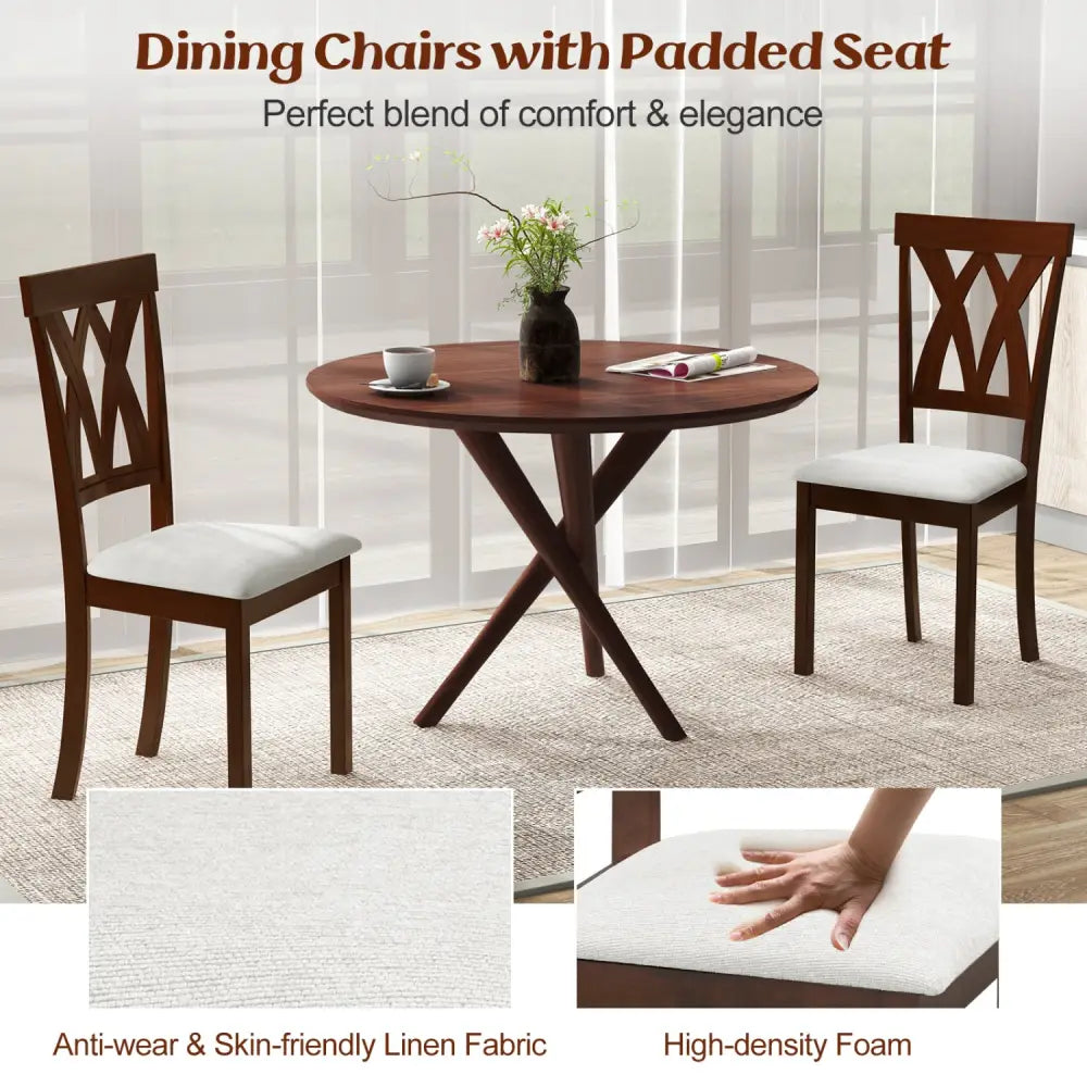 Set of 2 Wood Kitchen Chairs with Faux Leather Upholstered Seat-Beige - Beige - Dining Chairs