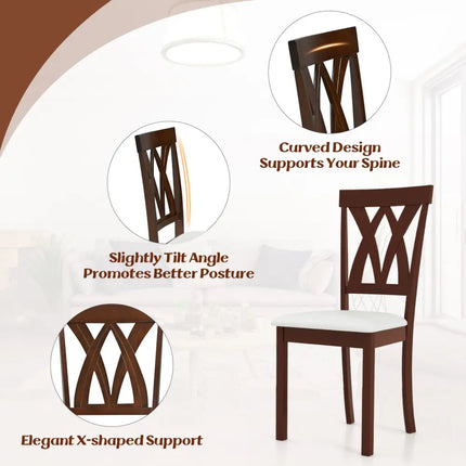 Set of 2 Wood Kitchen Chairs with Faux Leather Upholstered Seat-Beige - Beige - Dining Chairs